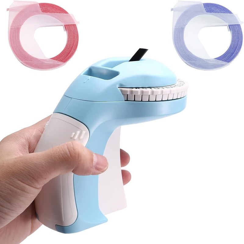 Portable 3D Embossing Label Printer Manual DIY Typewriter Blue - Image 1